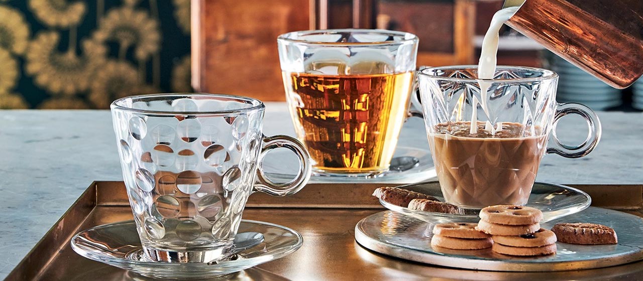 Set Di 6 Tazze In Vetro Da 350 Ml Con Manico – Strisce Verticali Classiche, Perfette Per Caffè E Tè, Trasparenti E Eleganti